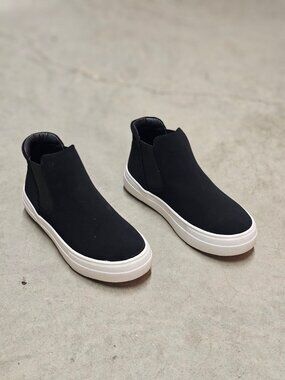 Black Chelsea Slip On Sneakers Platform Sole Minimalist Ankle Boots